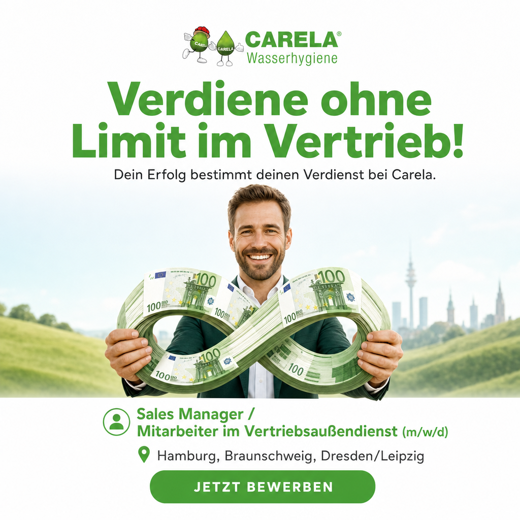 Wasserhygiene Carela Facebook ad: Schluss mit gedeckelten Provisionen und Mikromanagement.