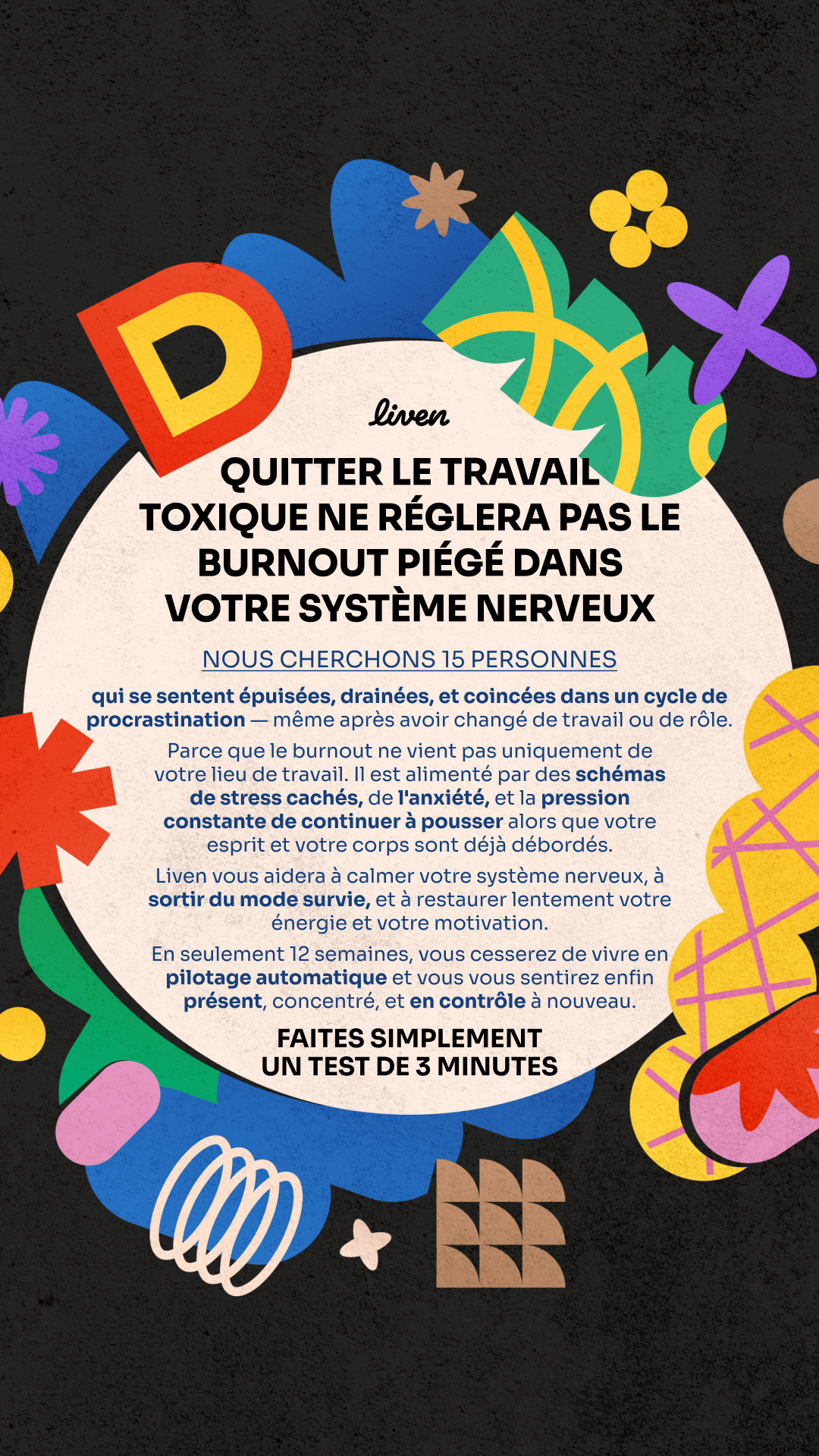 Liven: Comunidade de Autoconhecimento Facebook ad: Plan anti-burnout facile à suivre