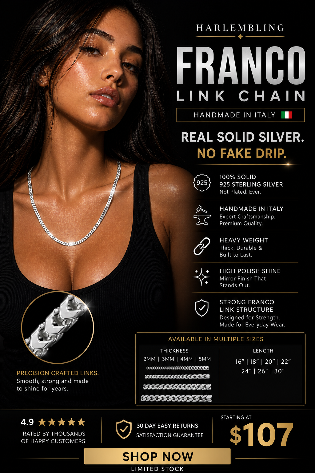 Harlembling Facebook ad: 4.9 reviews + satisfaction guarantee