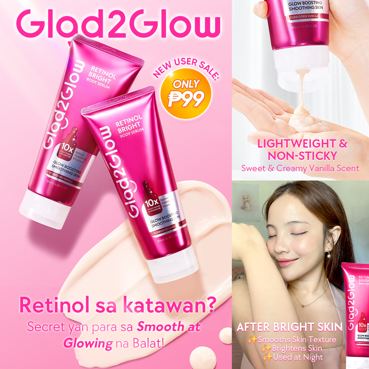 Glad2Glow.Philippines Facebook ad: ISANG SET, DALAWANG GLOW, DAY & NIGHT!