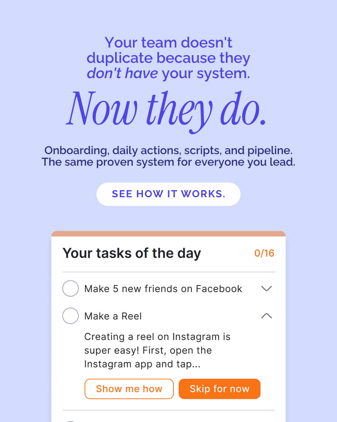 Saga - Network Marketing CRM Facebook ad: Your Pipeline, Finally Organized