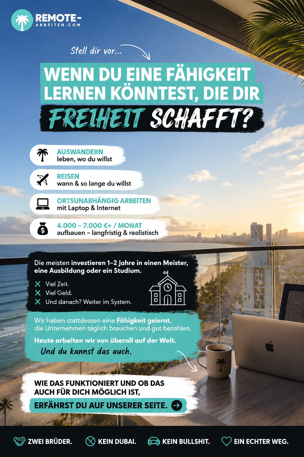 Remote-Arbeiten.com Facebook ad: Jetzt Video anschauen und Termin buchen