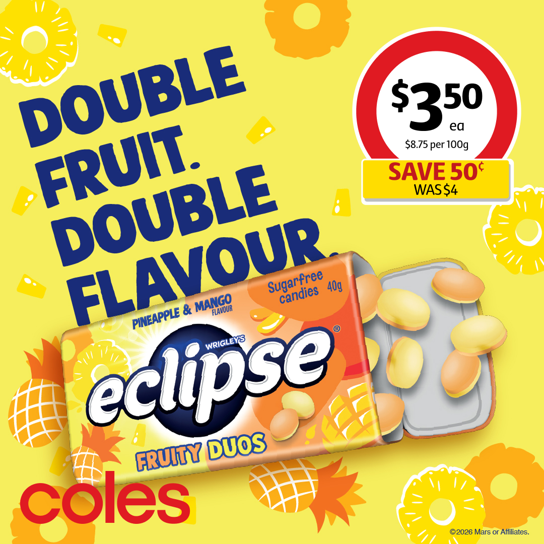 Coles Facebook ad: Try New Eclipse Fruity Duos Pineapple & Mango…
