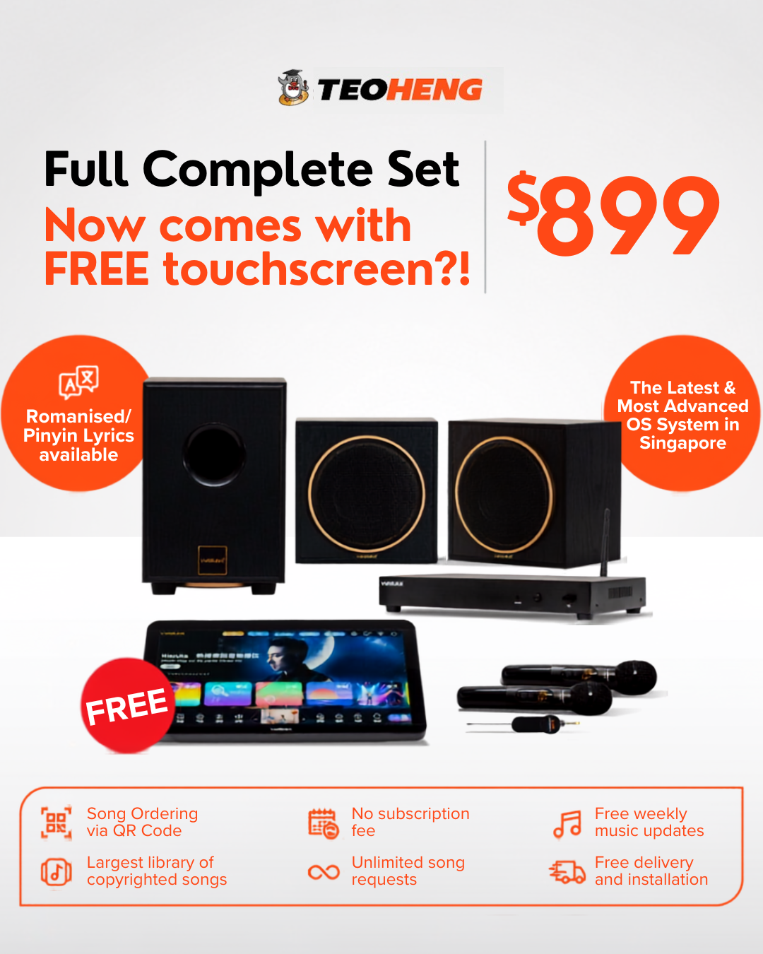 Teo Heng Trading & KTV Studio Facebook ad: Full Home Karaoke $899 + FREE Touchscreen Panel