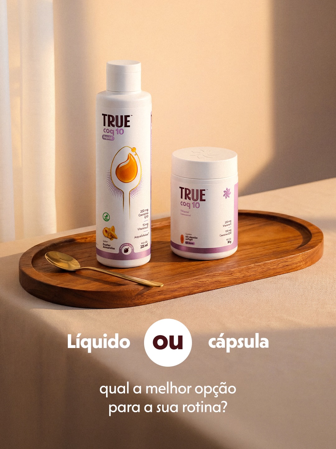 True - Viva de verdade Facebook ad: A escolha entre suplementos em cápsula ou líquido…