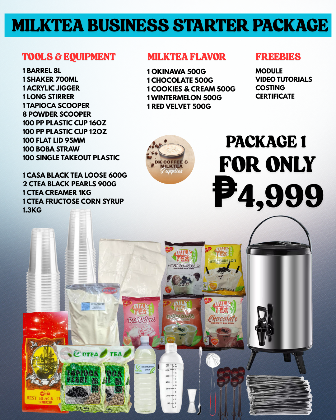 DKStarters Milktea Supplies Facebook ad: Gusto mong magsimula ng sariling negosyo pero maliit…