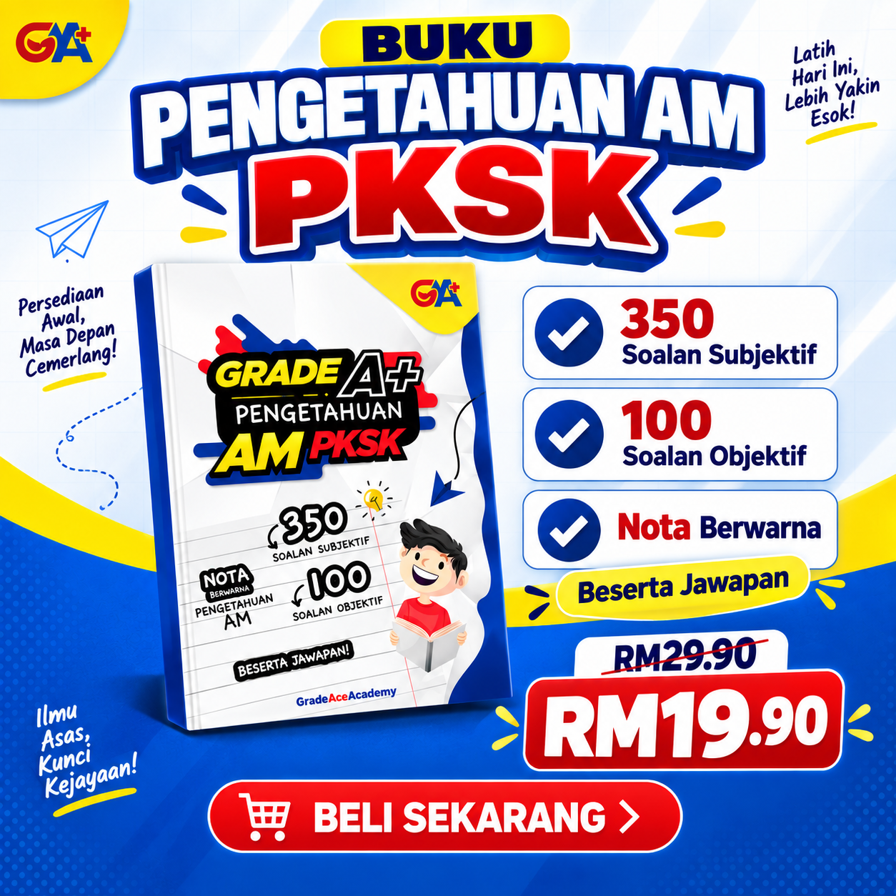 Grade Ace Academy Facebook ad: 2 Buku PKSK & UKKM Hanya RM45