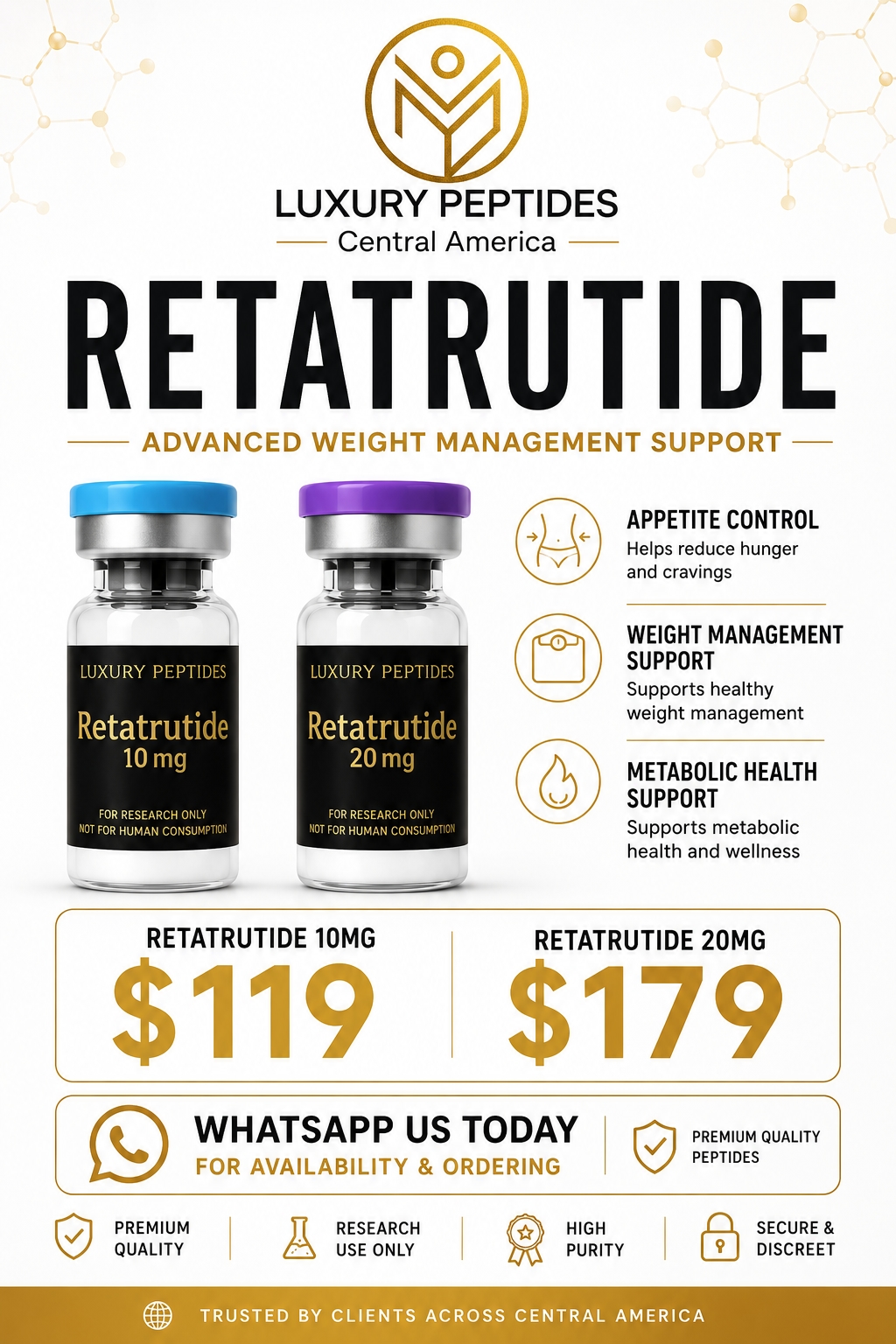 Luxury Peptides Central America Facebook ad from May 29, 2026