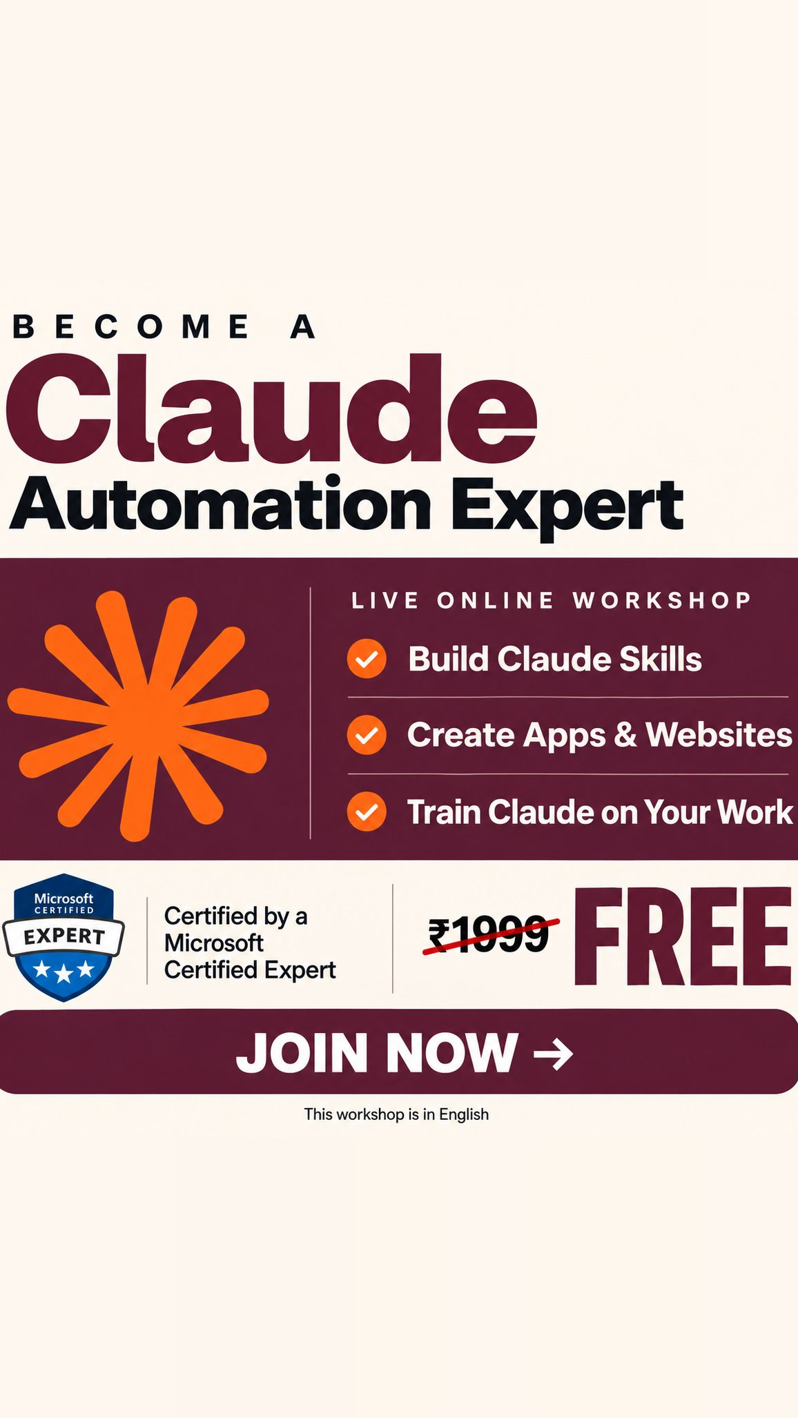 The Claude Club Facebook ad: Free 3-Hour Claude Masterclass, For Job Professionals