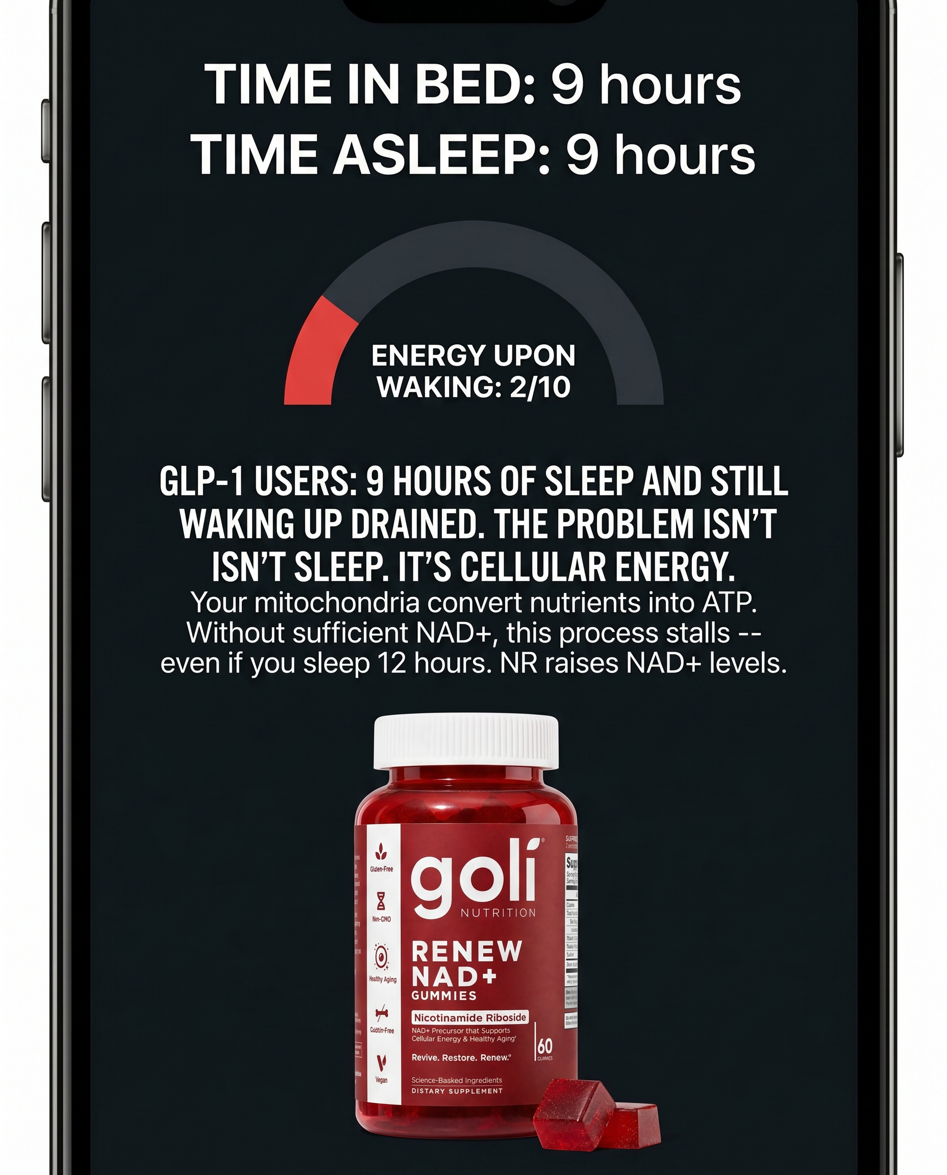 Goli Facebook ad: On a GLP-1 and Running on Empty?