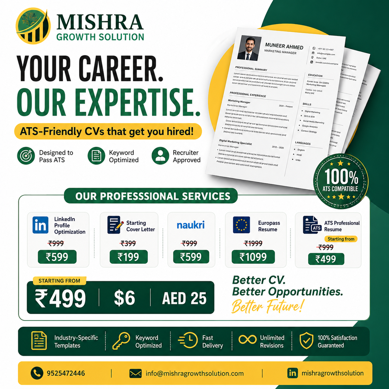Mishra Growth solution Facebook ad: Get an ATS-Friendly Resume in Hours