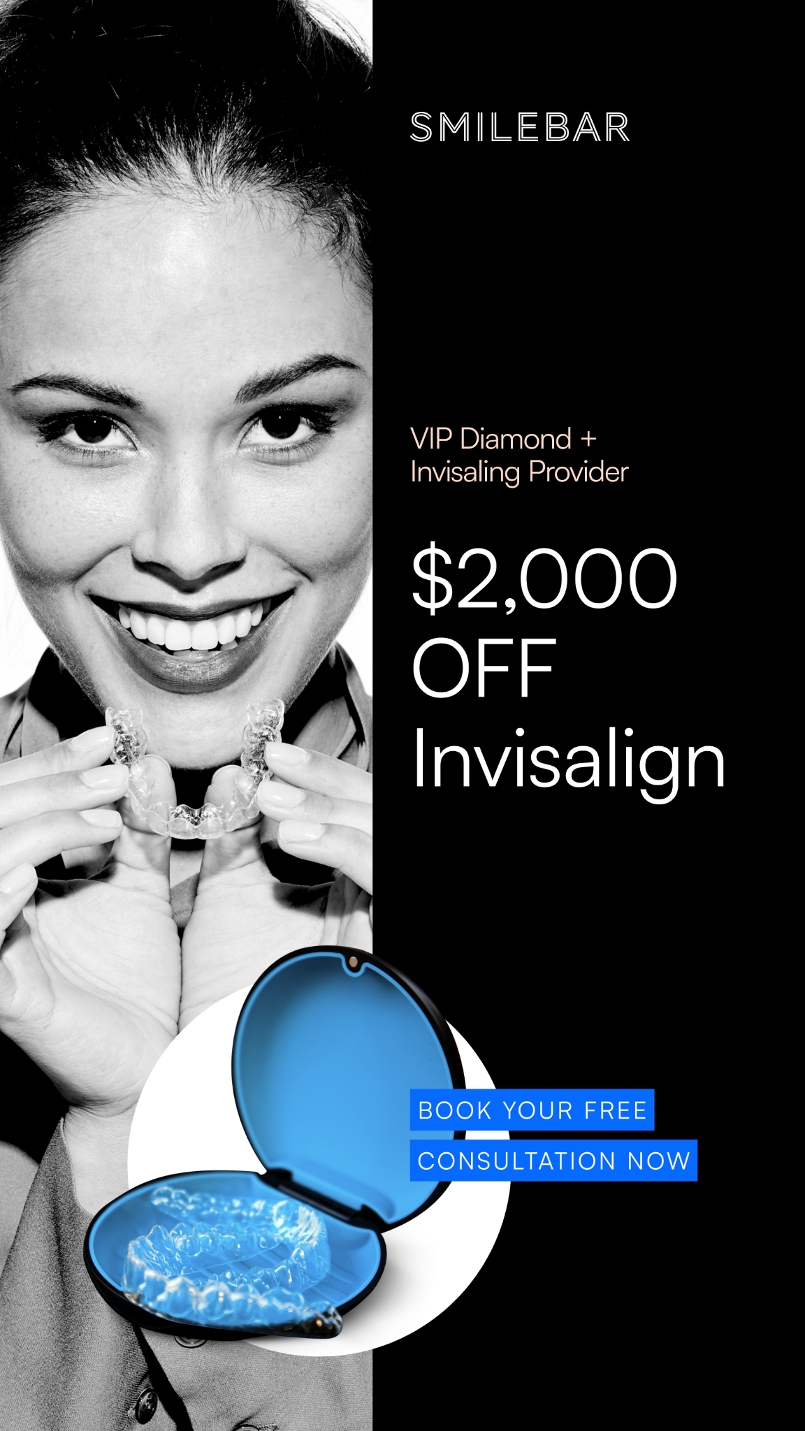 Smilebar - An Invisalign VIP Diamond Plus Provider Facebook ad: Save $2000 on Invisalign