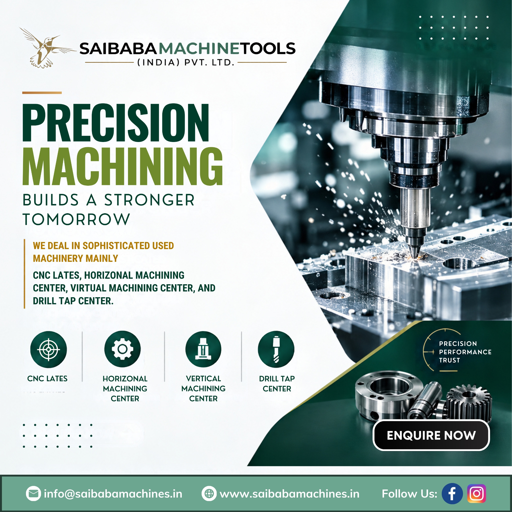 saibabamachinetools Facebook ad: PRECISION MACHINES. TRUSTED QUALITY.
