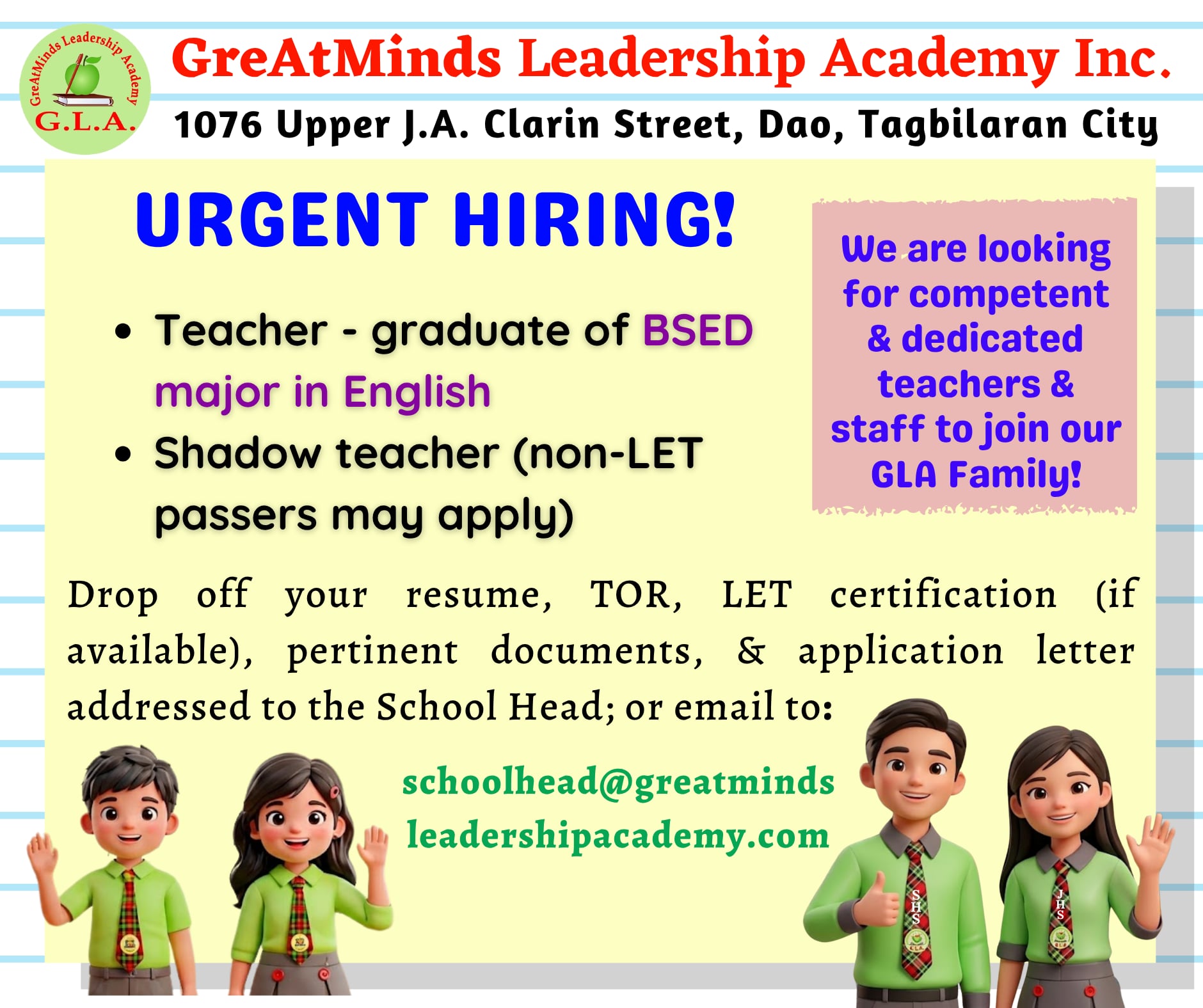 GreAtMinds Leadership Academy Facebook ad: Chat in Messenger