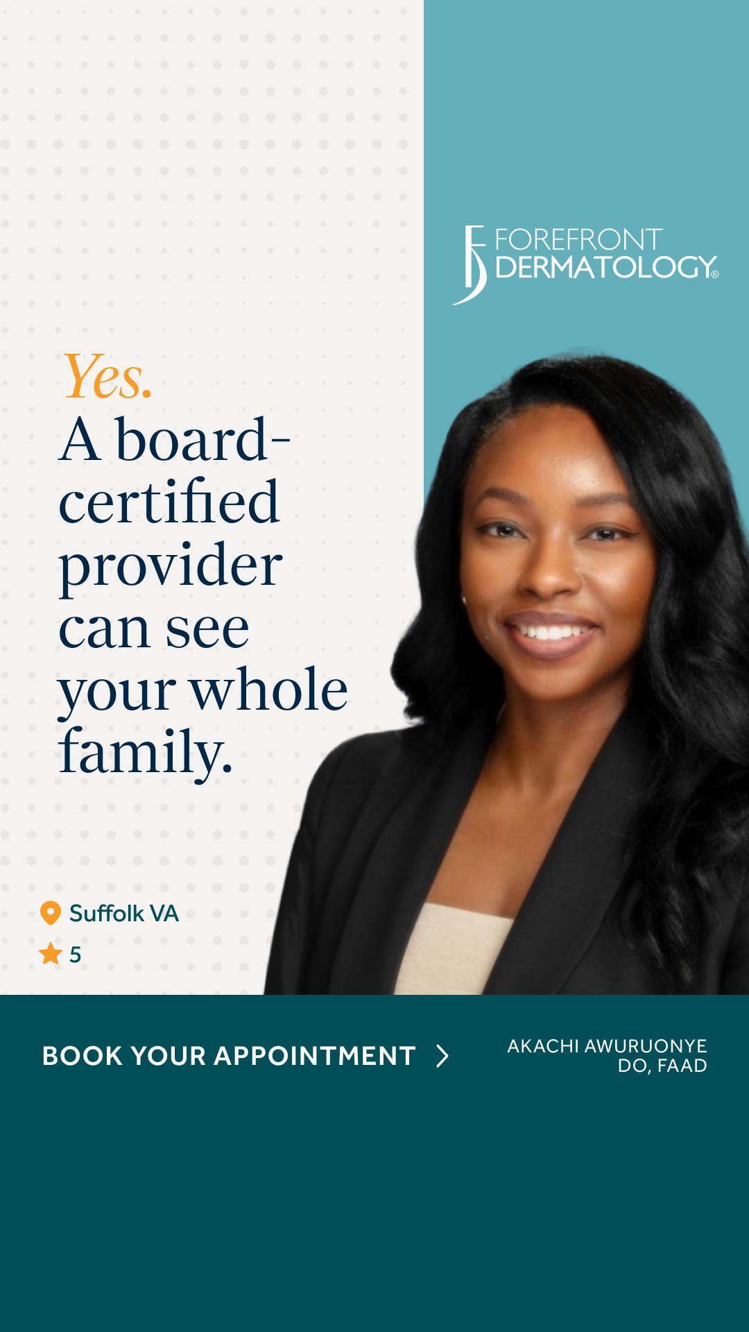 Forefront Dermatology Suffolk Facebook ad from Jun 16, 2026