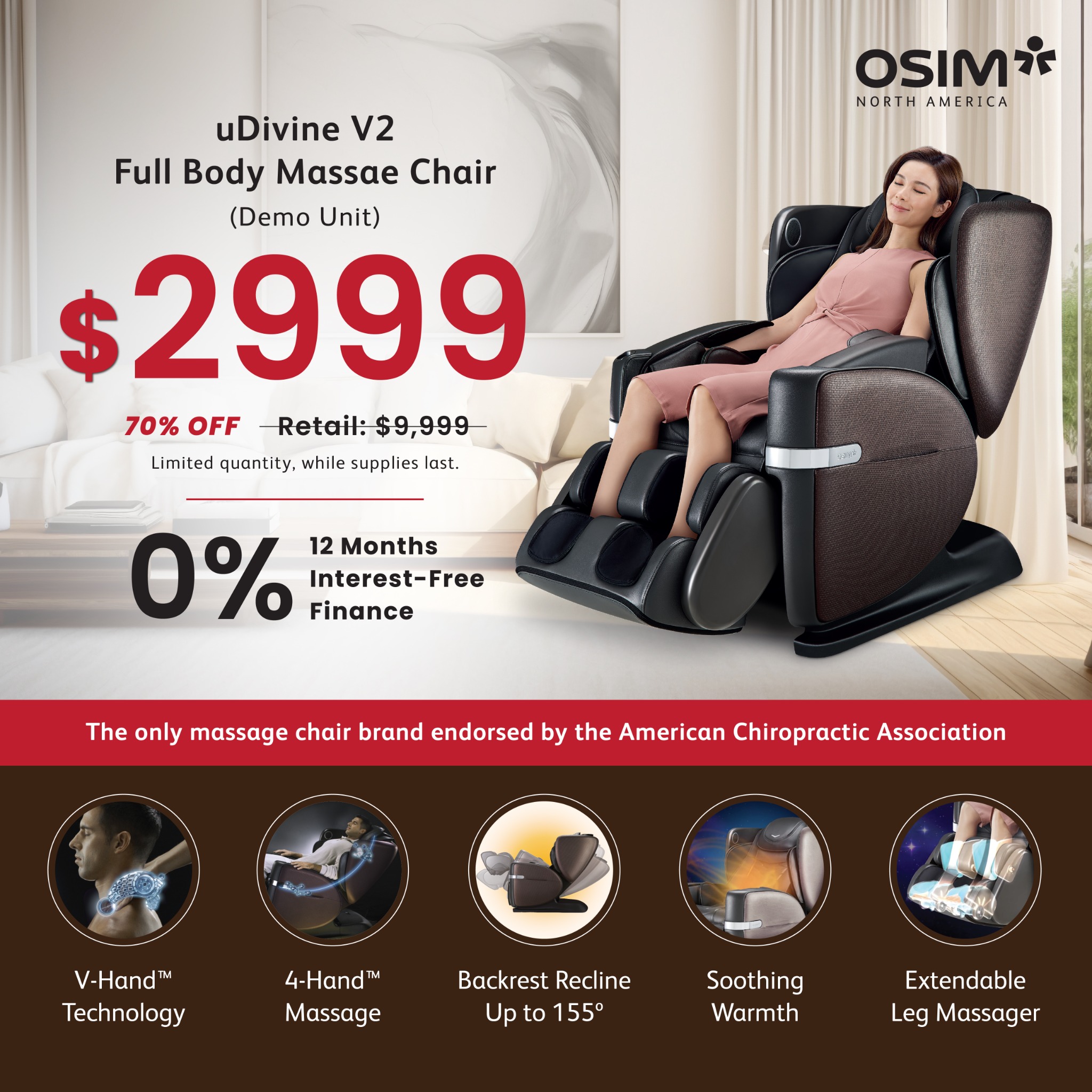 OSIM USA Facebook ad: 70% OFF OSIM Massage Chair, Try It In Store