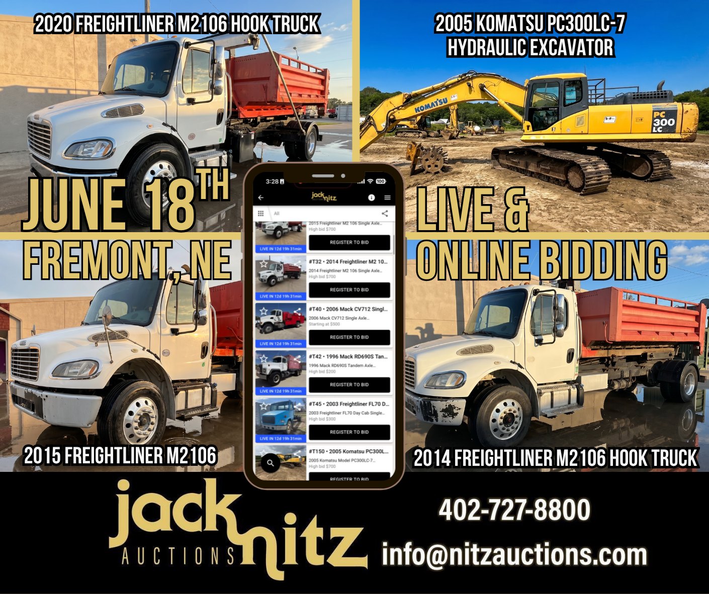Jack Nitz Auctions Facebook ad: Eastern Nebraska's Late Model Truck, Trailer, Construction…
