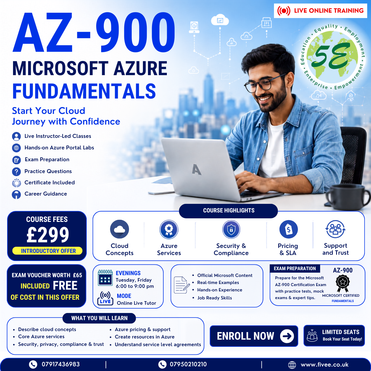 5E Courses Facebook ad: Become Azure Certified, AZ-900 Training