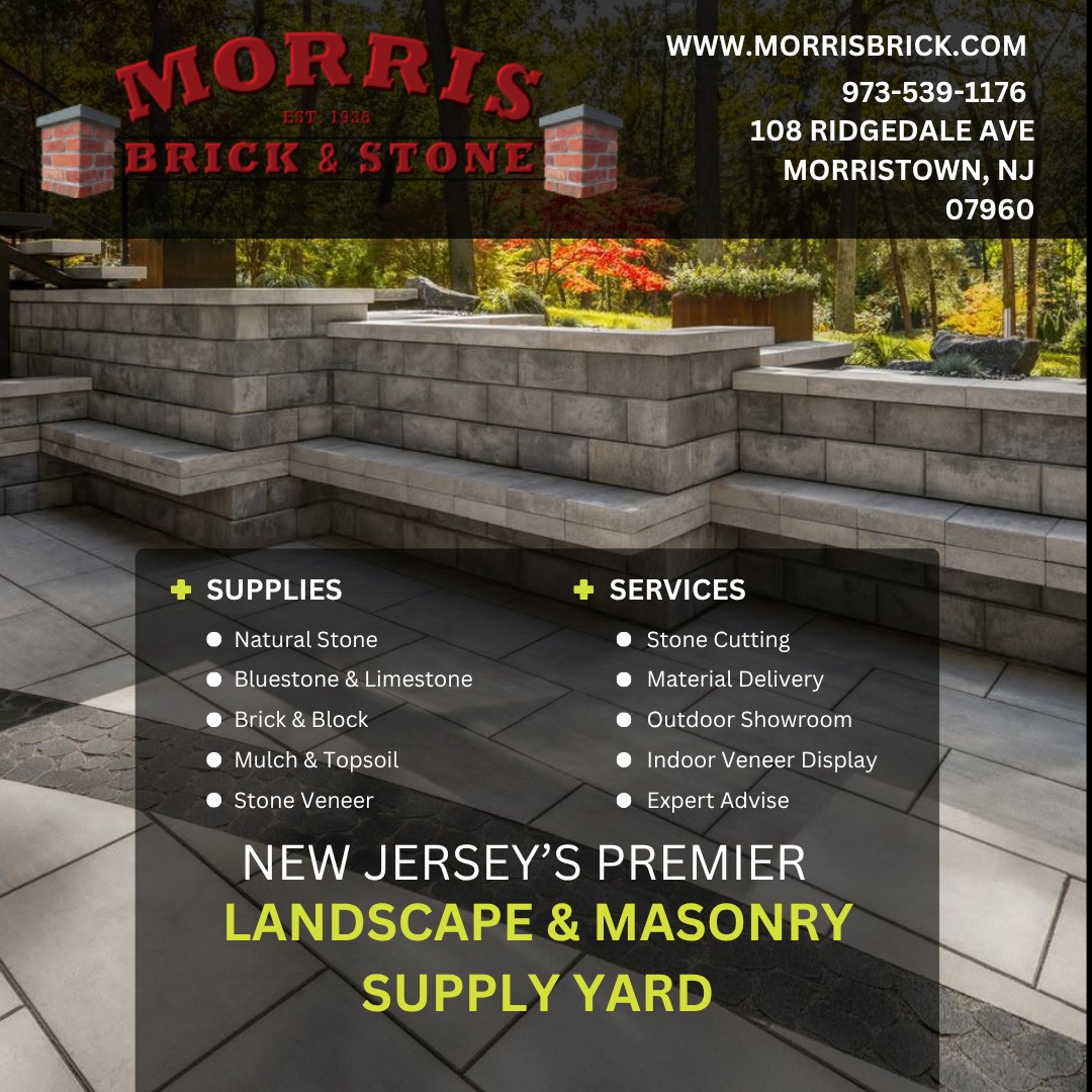 Morris Brick & Stone Co. Facebook ad: **Transform Your Yard with Morris Brick & Stone!**