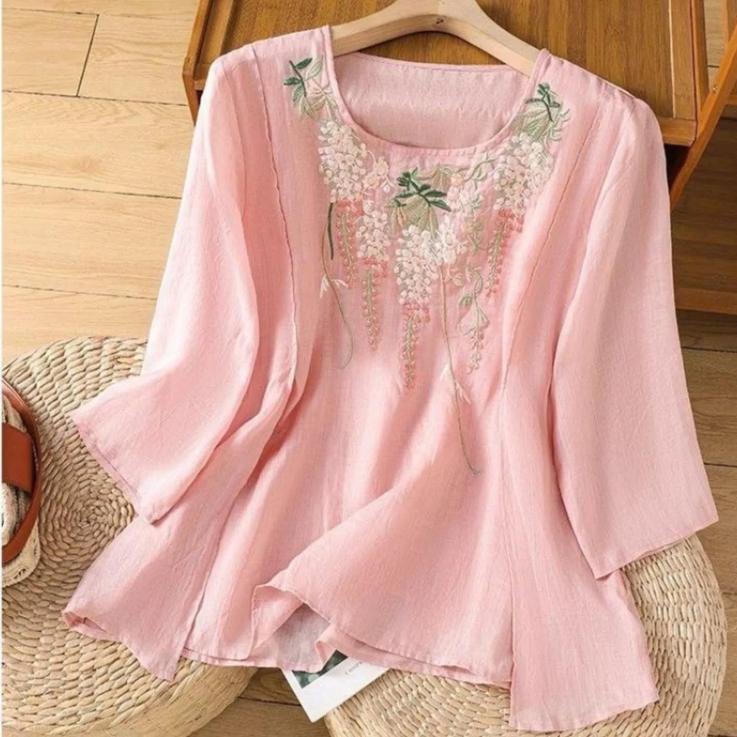 Rarewomen.in Facebook ad: Soft Blush Embroidered Cotton Top