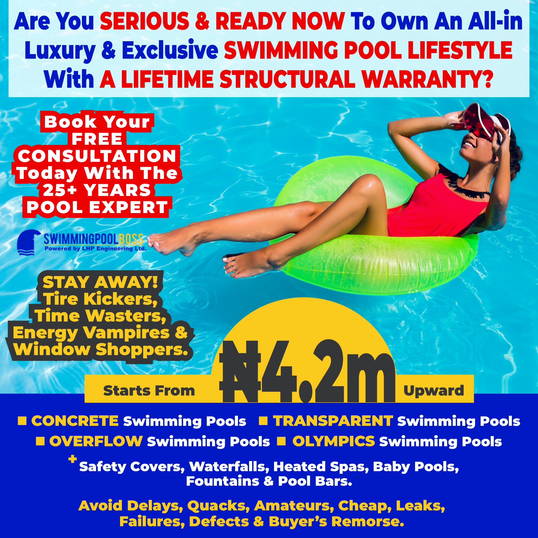 Swimming Pool Boss Facebook ad: Let's Talk If You're SERIOUS & READY NOW…