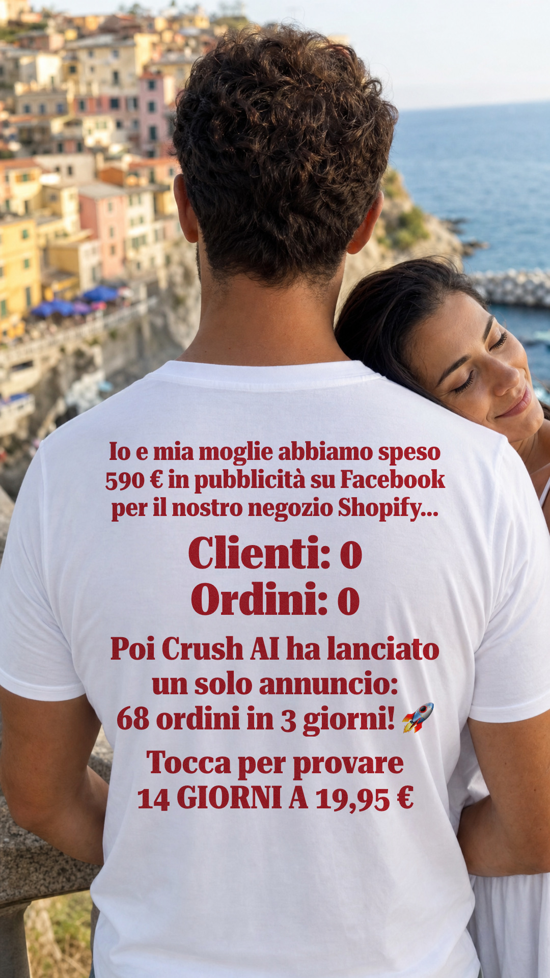 trycrush.ai Facebook ad: 590 € e 0 ordini. Poi 68 in 3 giorni.