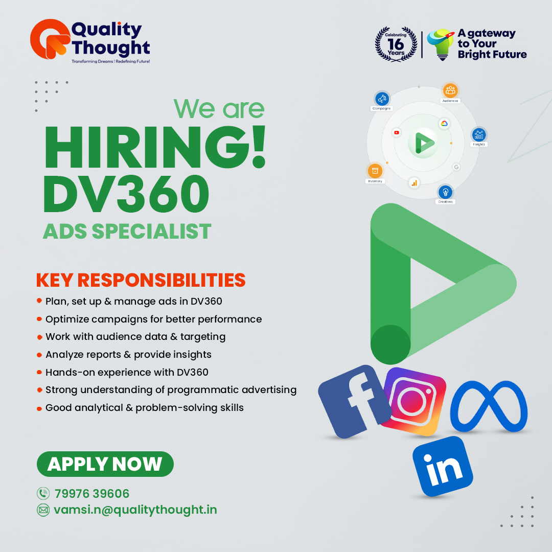 Quality Thought Technologies Facebook ad: Hiring DV360 Ads Specialist