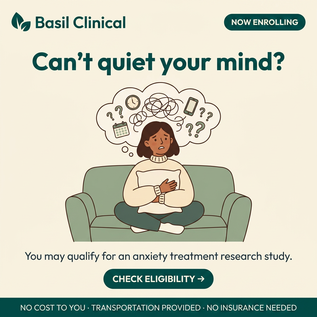Basil Clinical Facebook ad: Living With Anxiety?