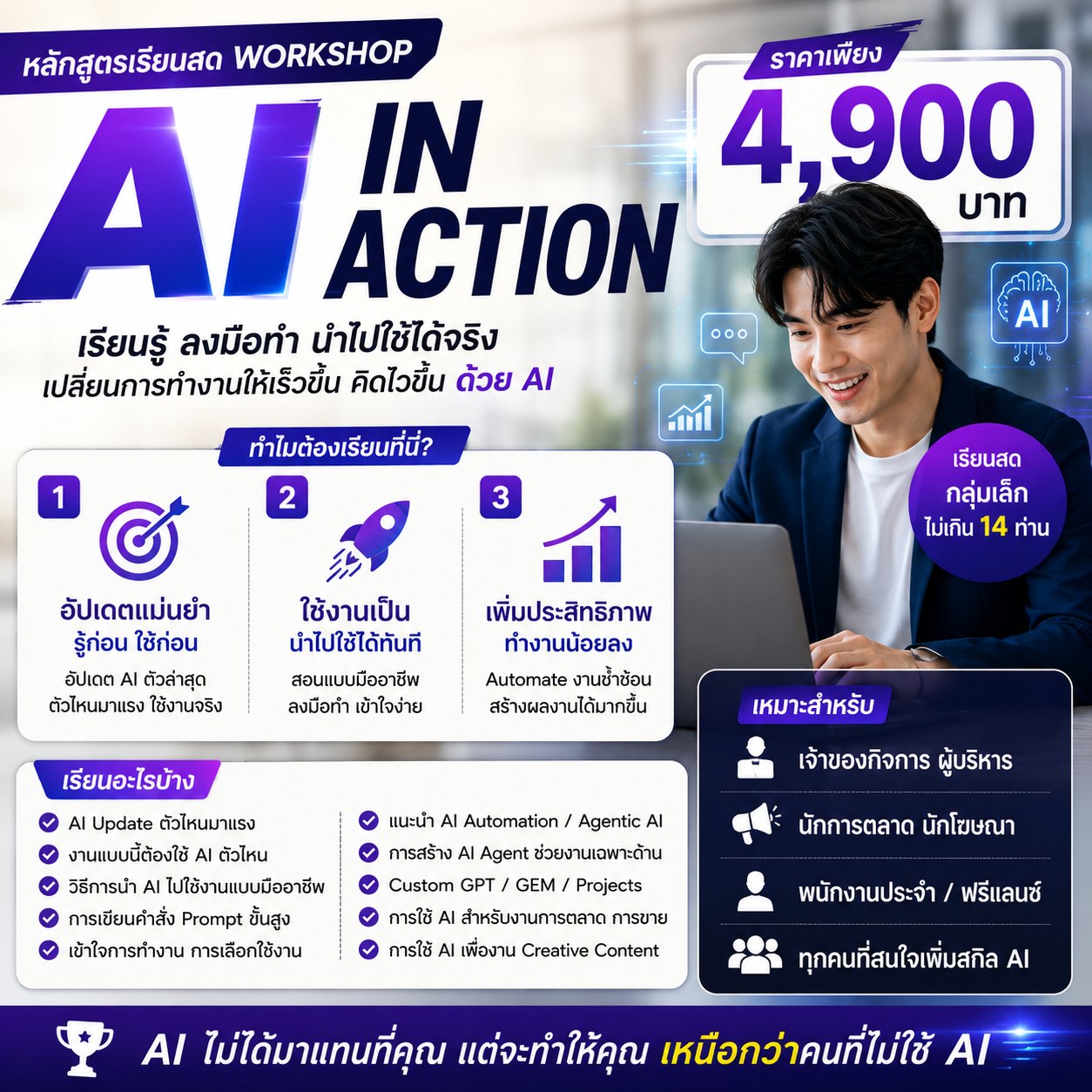 AI ทำอะไรได้บ้าง Facebook ad: Workshop AI In Action