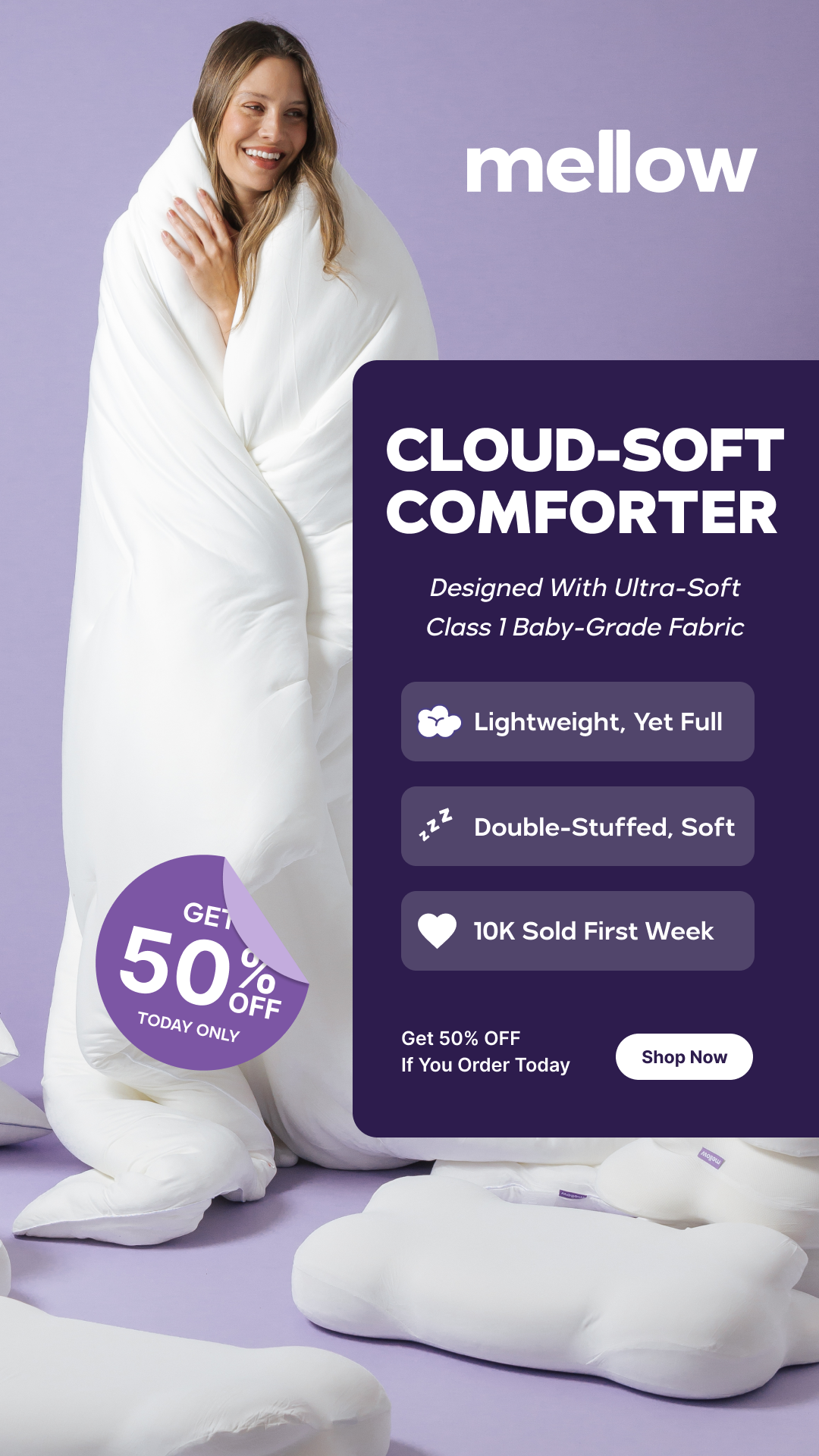 Mellow Bedding Facebook ad from Mar 11, 2026