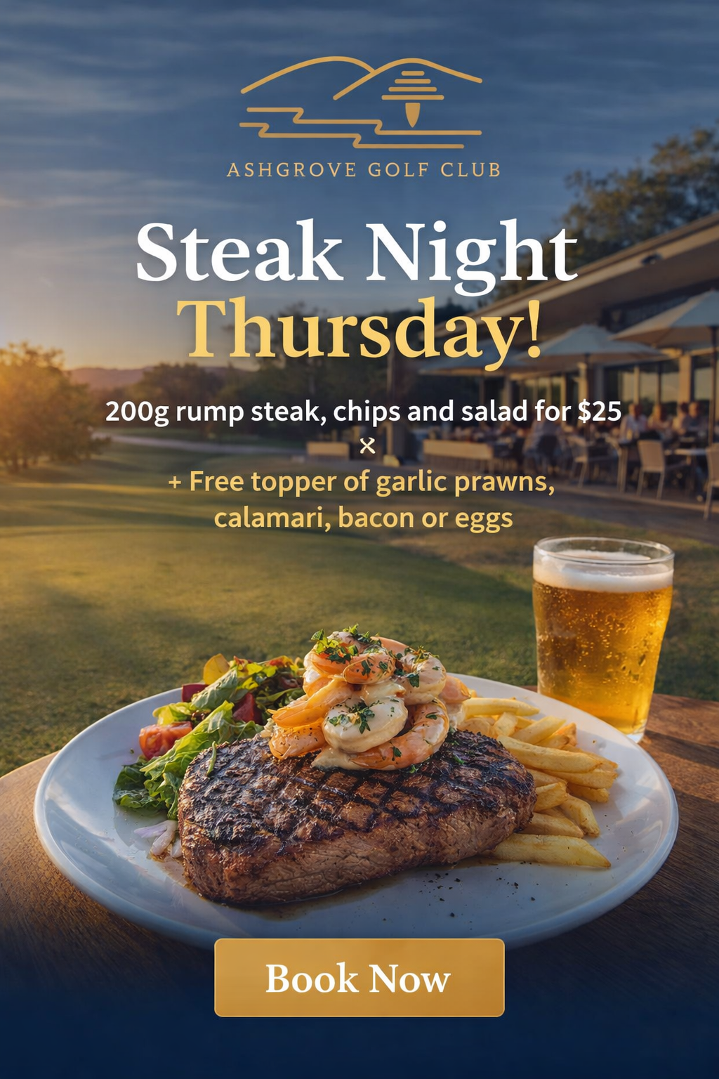 Ashgrove Golf Club Facebook ad: Thursday Steak Night $25