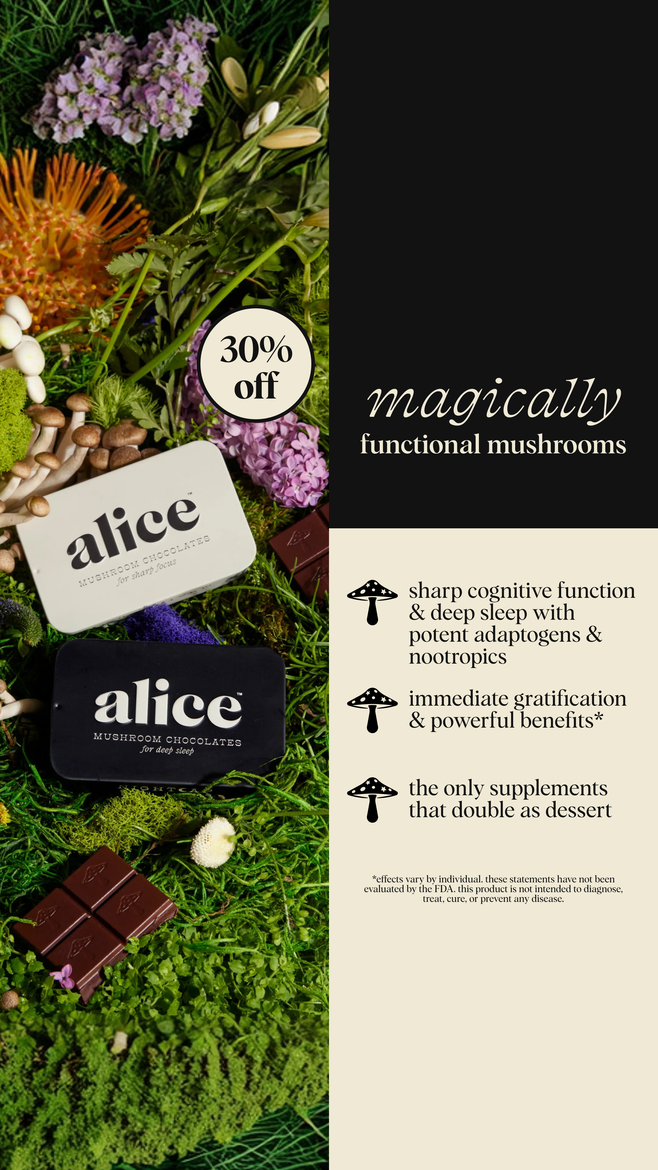 Alice Mushrooms Facebook ad