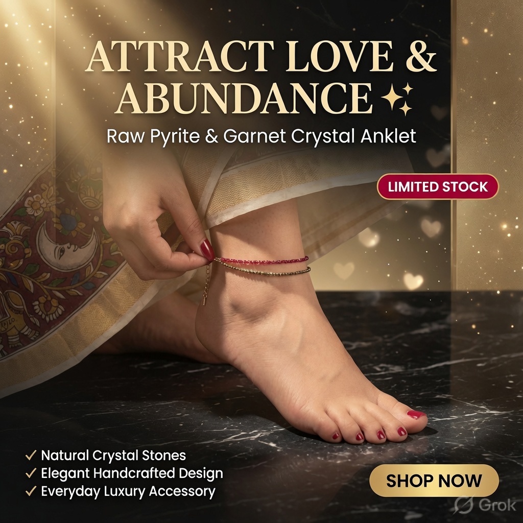 Gems Forever Facebook ad: Timeless Love Money Anklet Raw Pyrite Garnet Crystal…