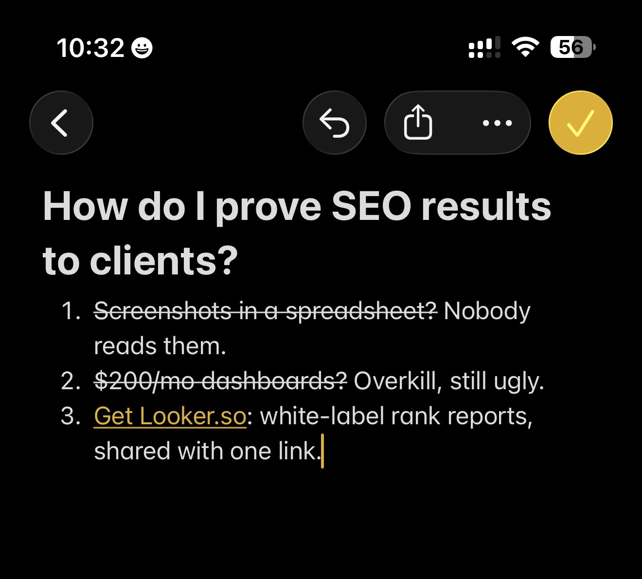 Looker.so Facebook ad: The SEO software that doesn't suck