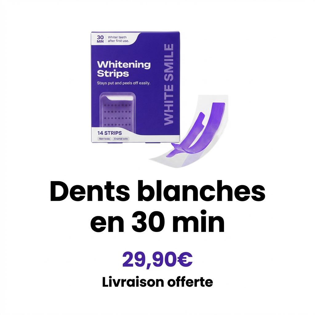 White Smile Facebook ad: Dents blanches en 30 min. 29,90€.