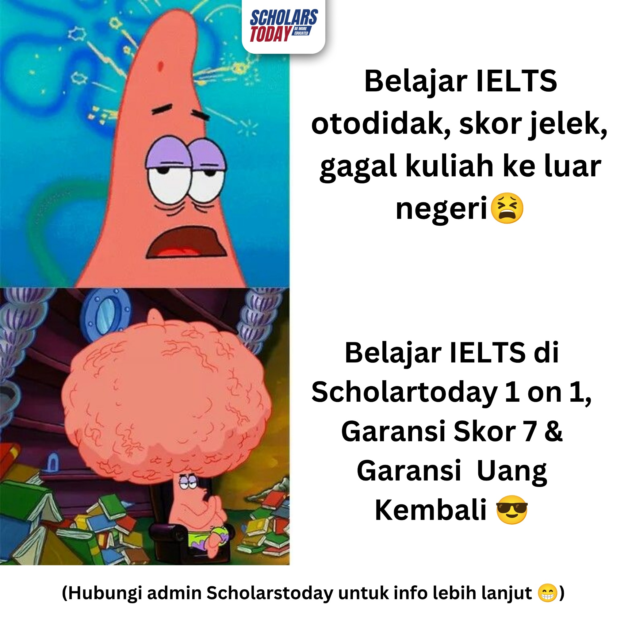 Scholarstoday Facebook ad: Garansi Skor 7 & Garansi Uang Kembali
