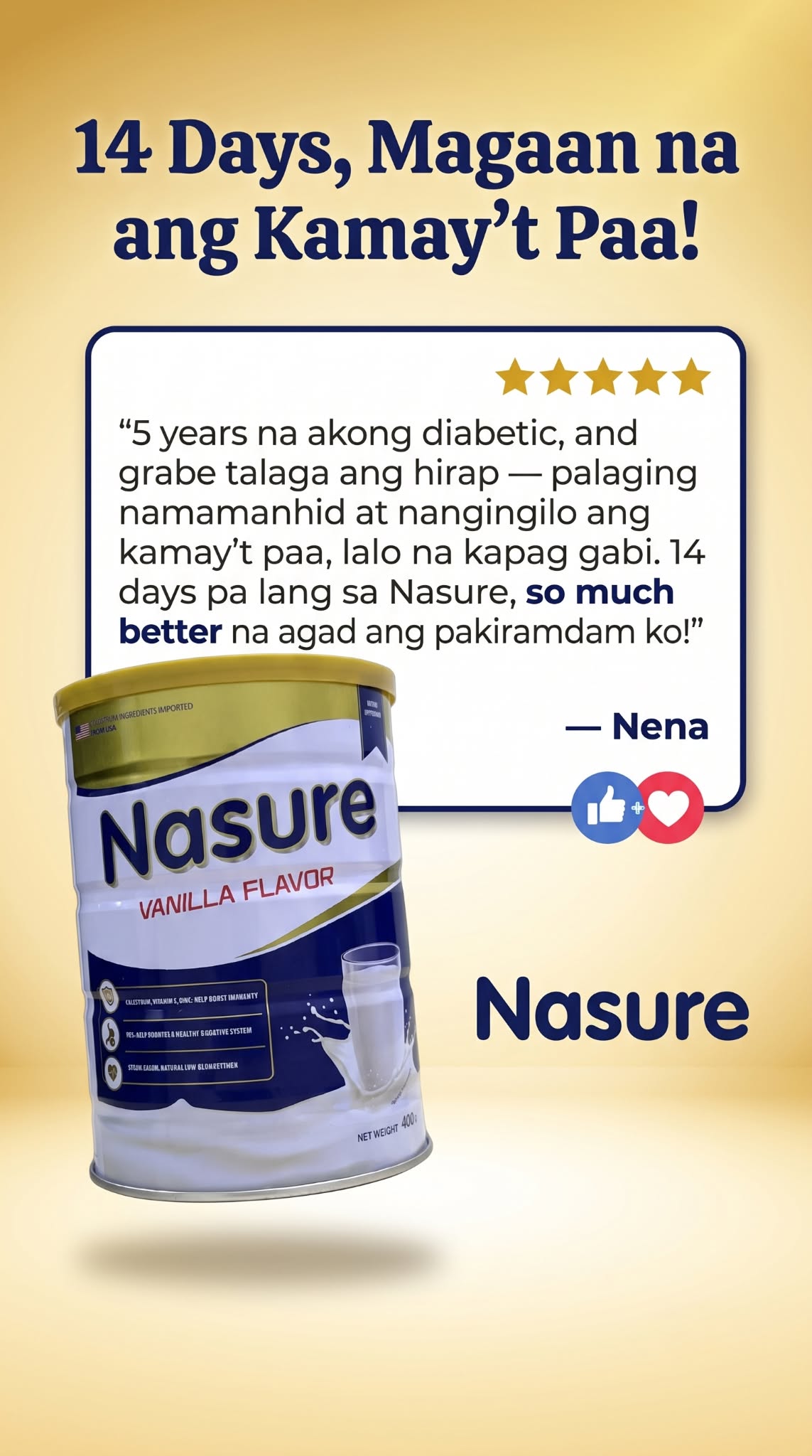 Nasure - Colostrum Milk Facebook ad: Magaan na Paa't Kamay sa 14 Days