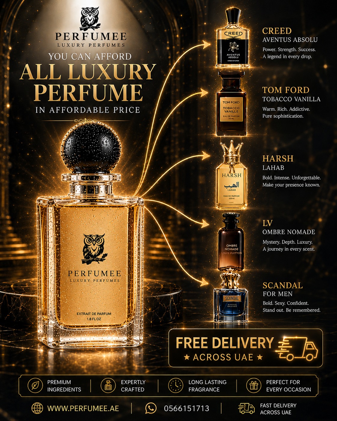 Perfumee Facebook ad: تقدر تعيش الفخامة بكل عطورها