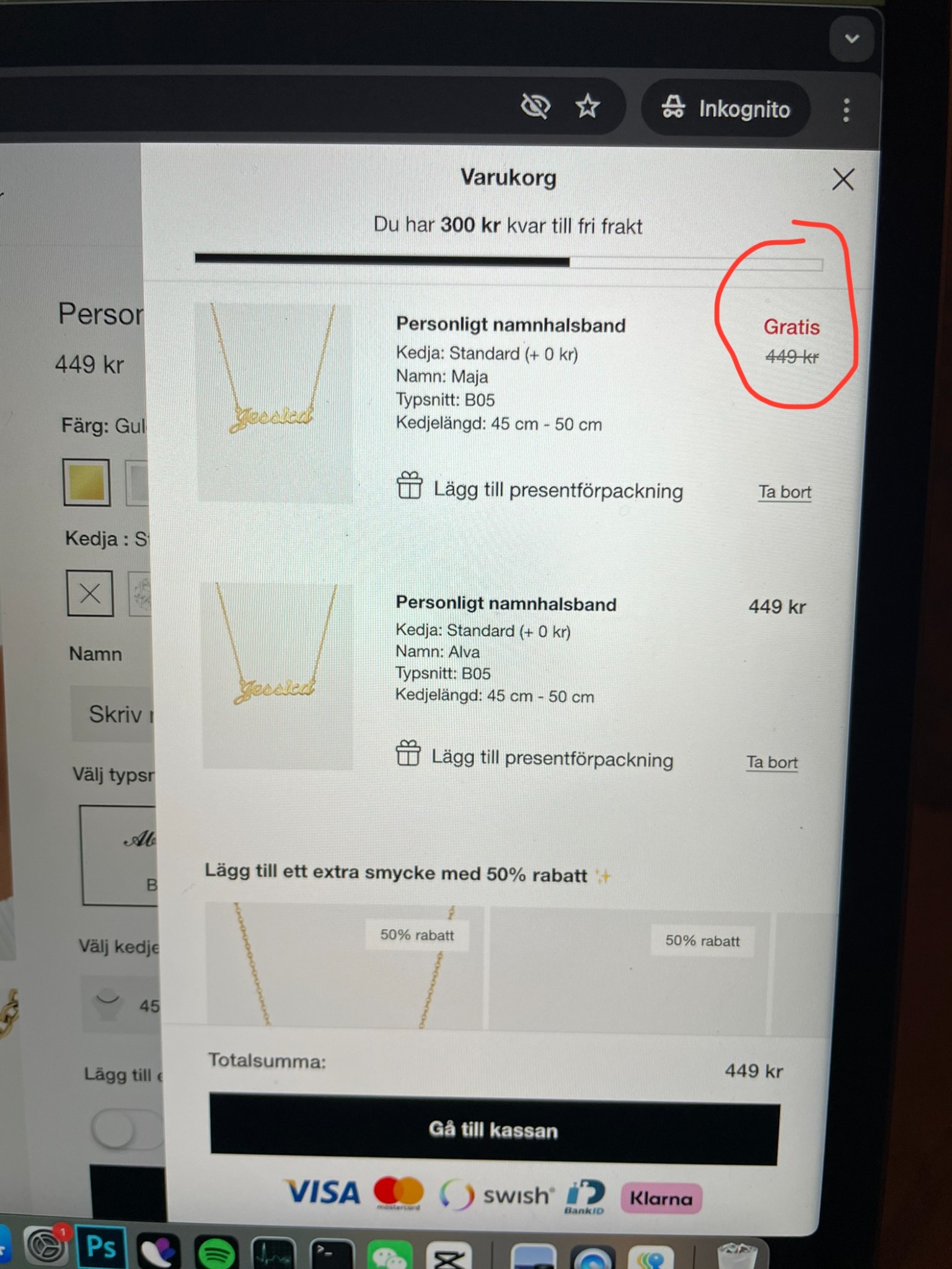 Mitt-Namnhalsband.se Facebook ad: Få ett gratis halsband