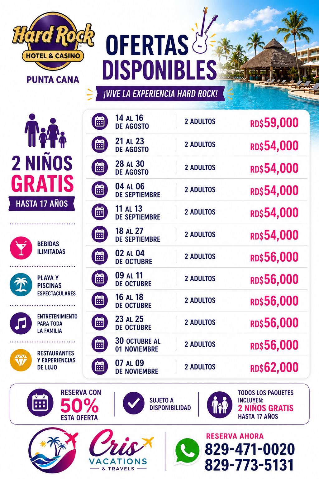 CRIS Vacations & travels SRL Facebook ad: Hard Rock Punta Cana