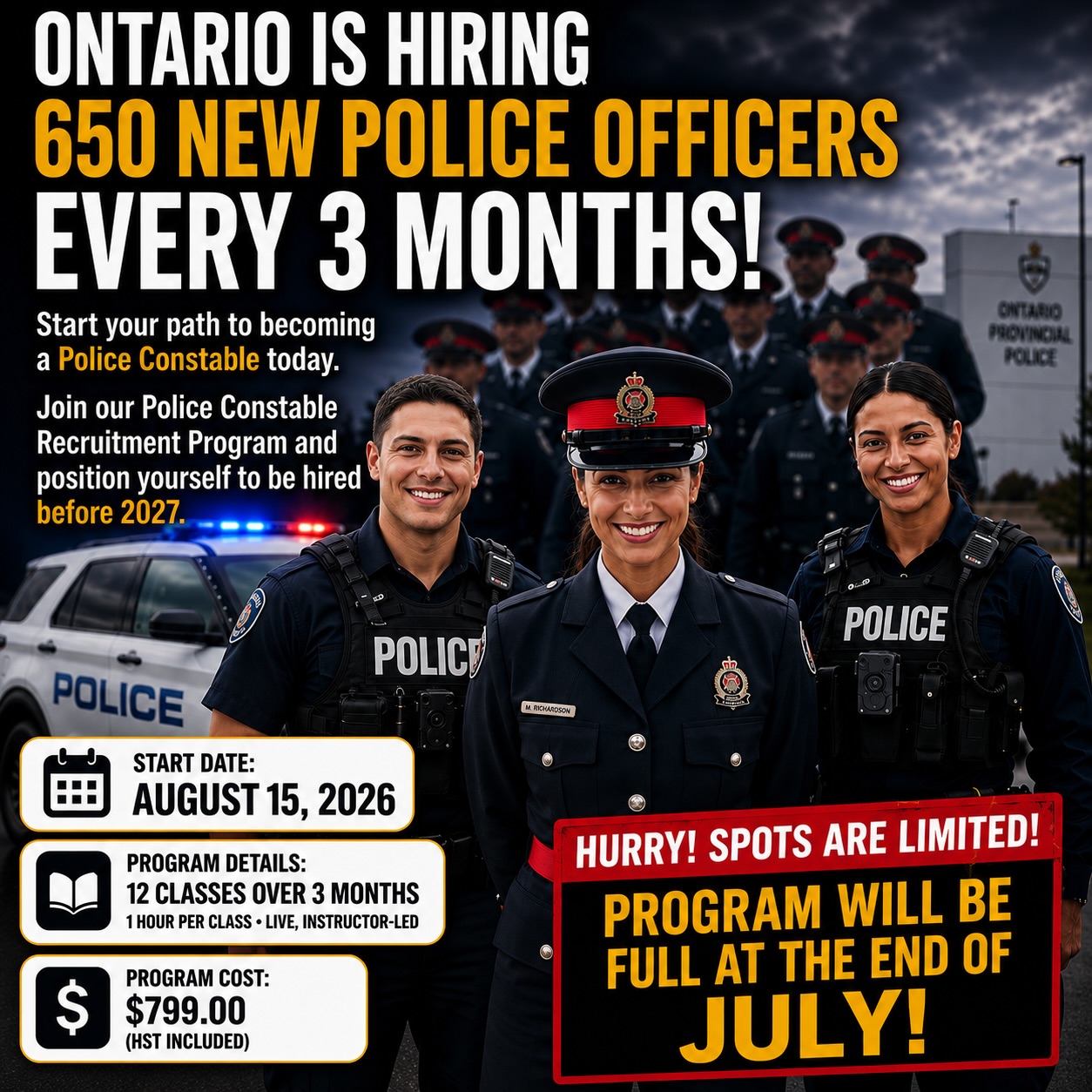 ontariopolicepreparation Facebook ad: Our next program starts August 15th