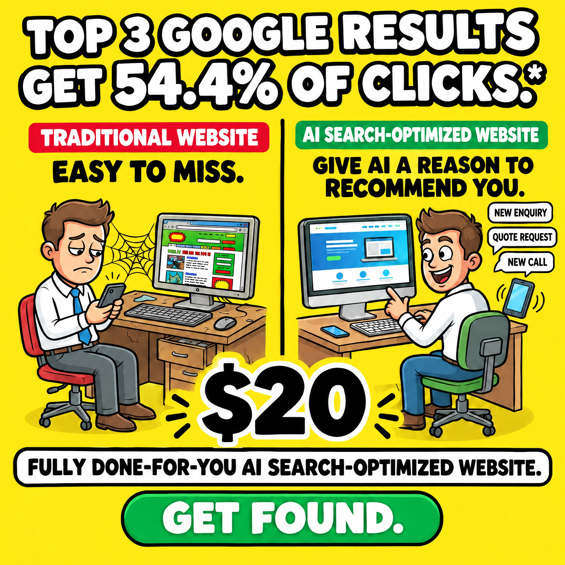AI Middleman Academy Facebook ad: AI Search Optimized Website For $20