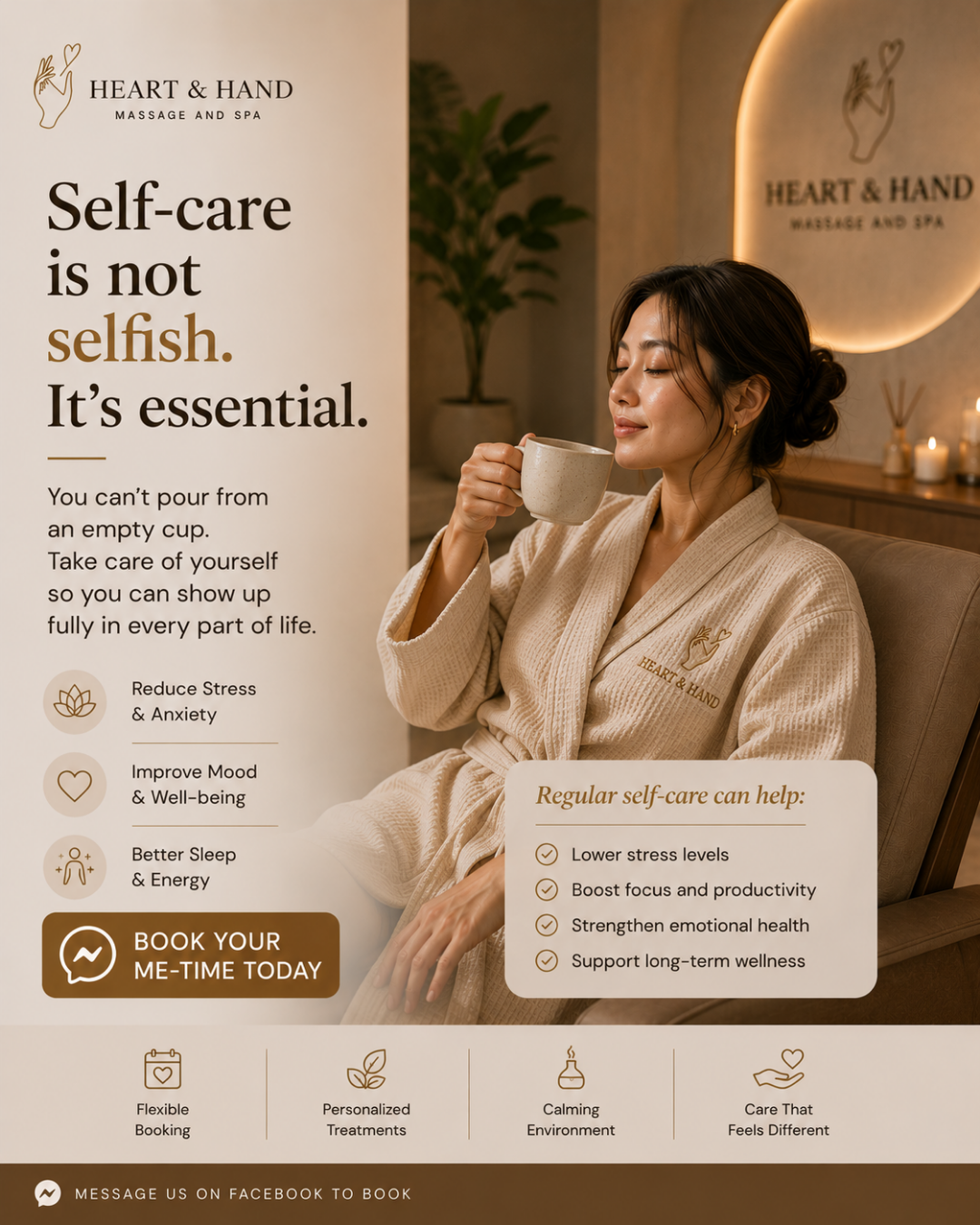 Heart And Hand - Massage And Spa Facebook ad: You deserve care too.