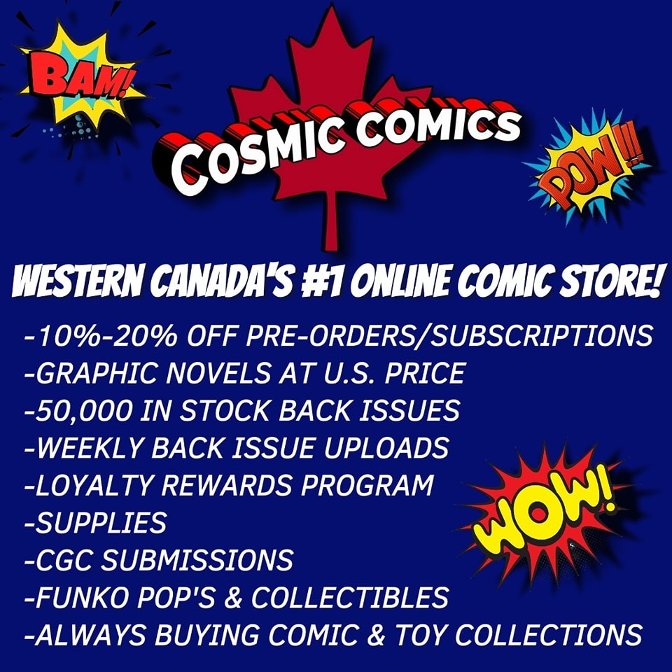 Cosmic Comics Canada Facebook ad: Saskatoon online comic book store.