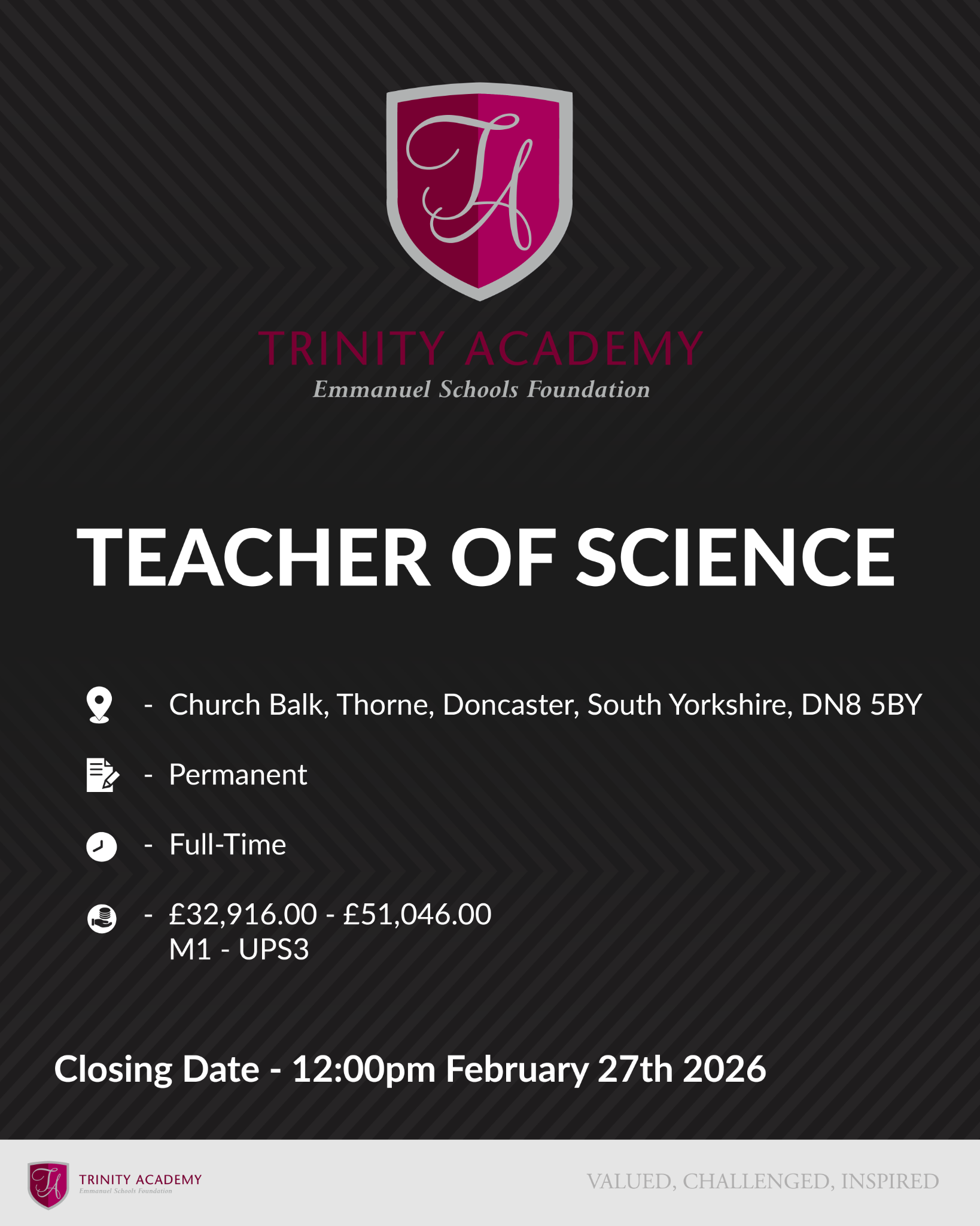 Emmanuel Schools Foundation Facebook ad: Trinity Academy are looking to recruit a Teacher…