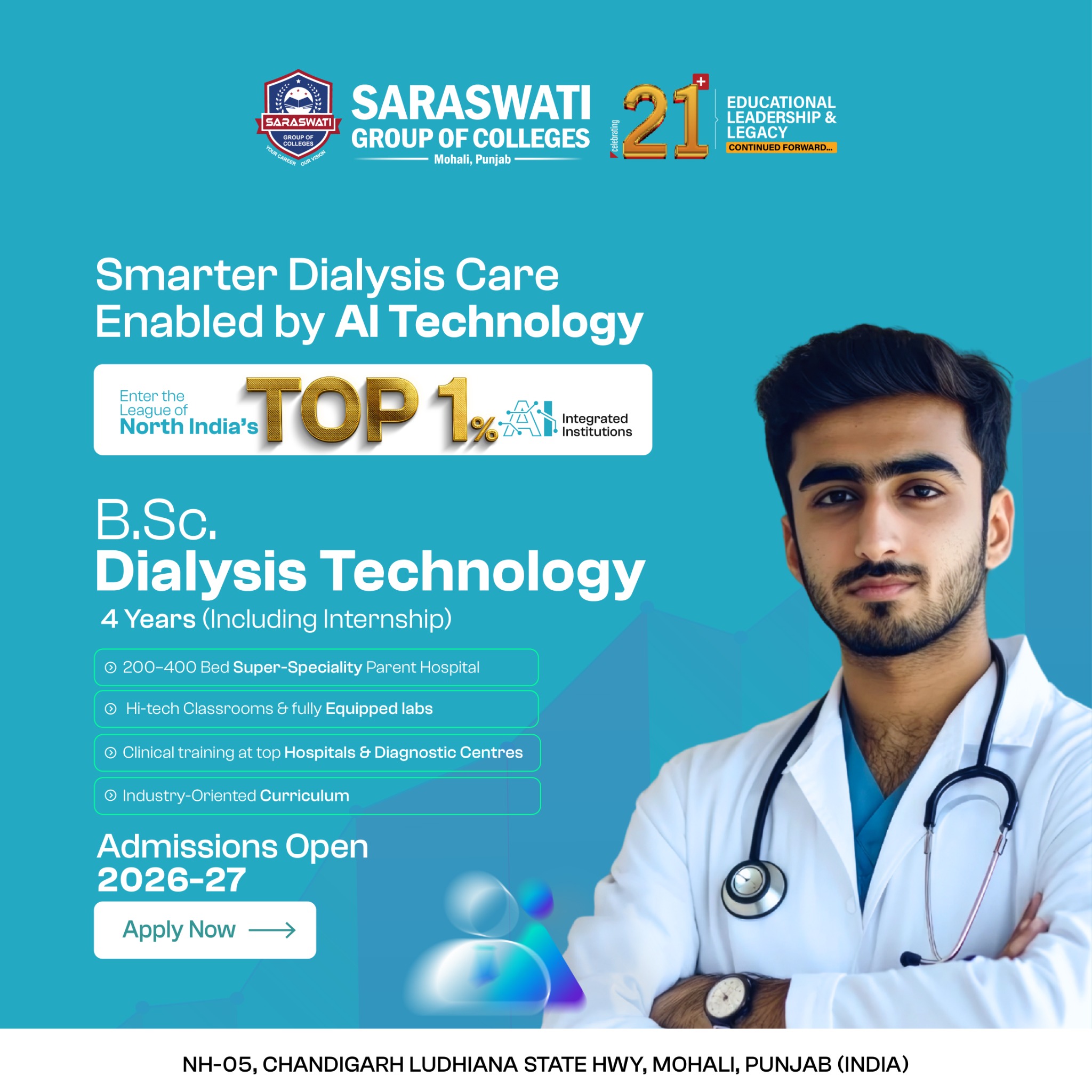 Saraswati Group Of Colleges, Mohali Facebook ad: B.Sc. Dialysis Technology Admissions 2026-27