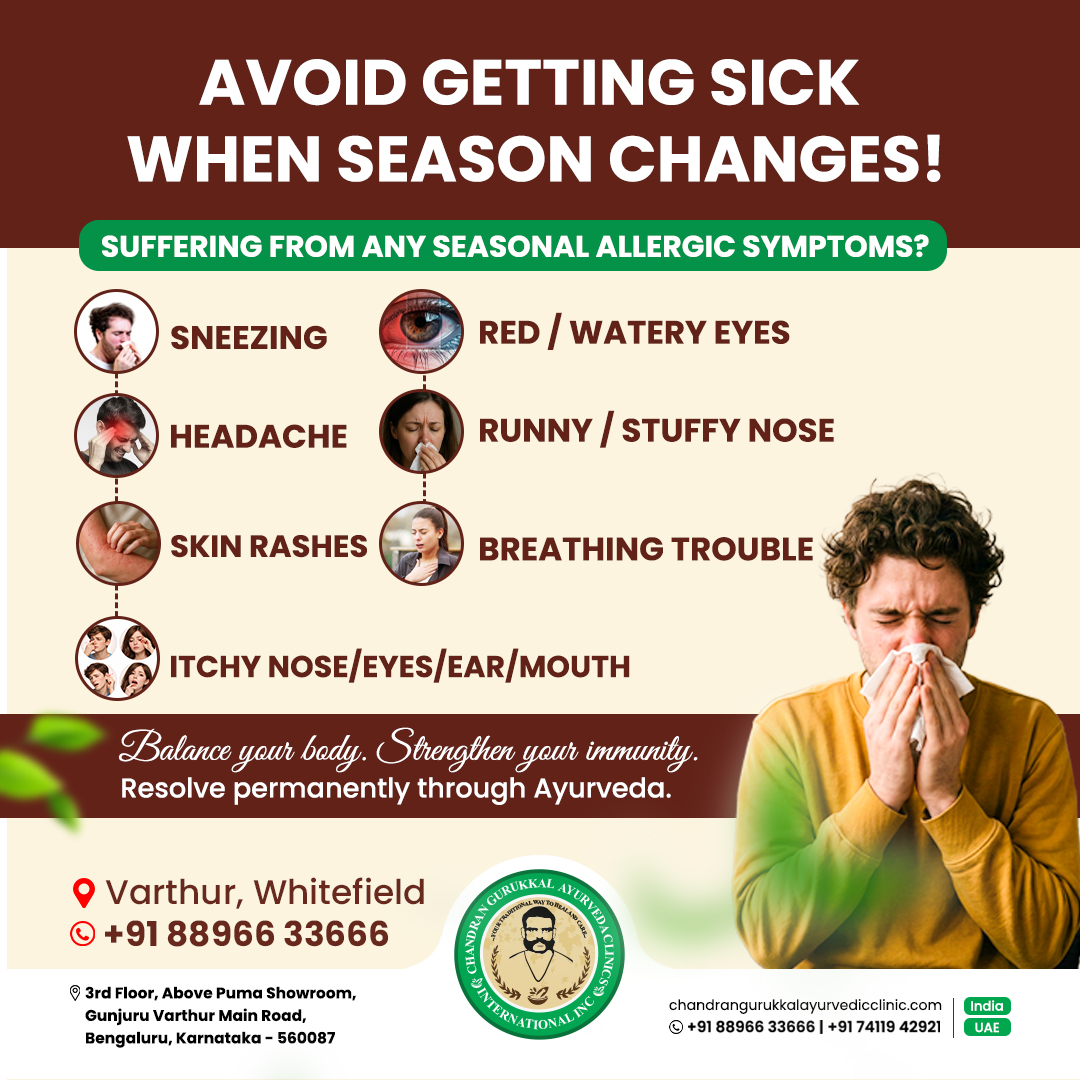 Chandran Gurukkal Ayurvedic Clinic, India Facebook ad: Say Goodbye to Seasonal Allergies Naturally