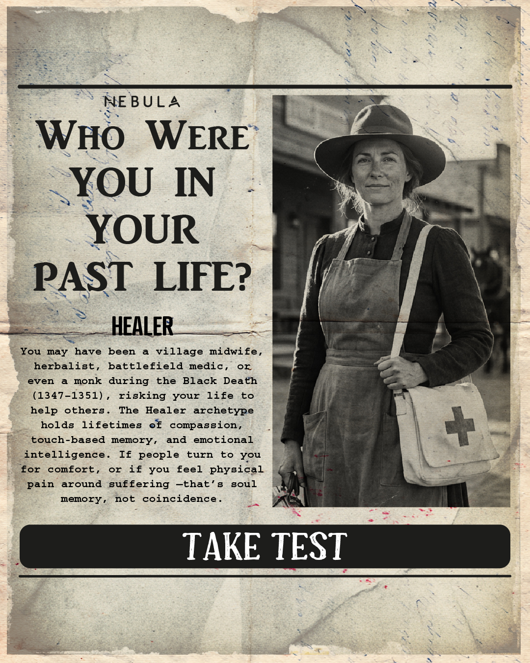Nebula: Past Life Power Reading Facebook ad: Start quiz to know