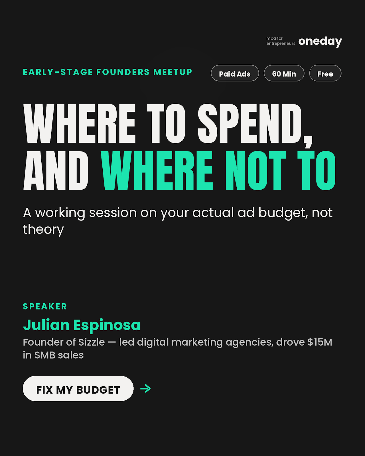 Oneday Facebook ad: Bring your campaign, leave with a plan