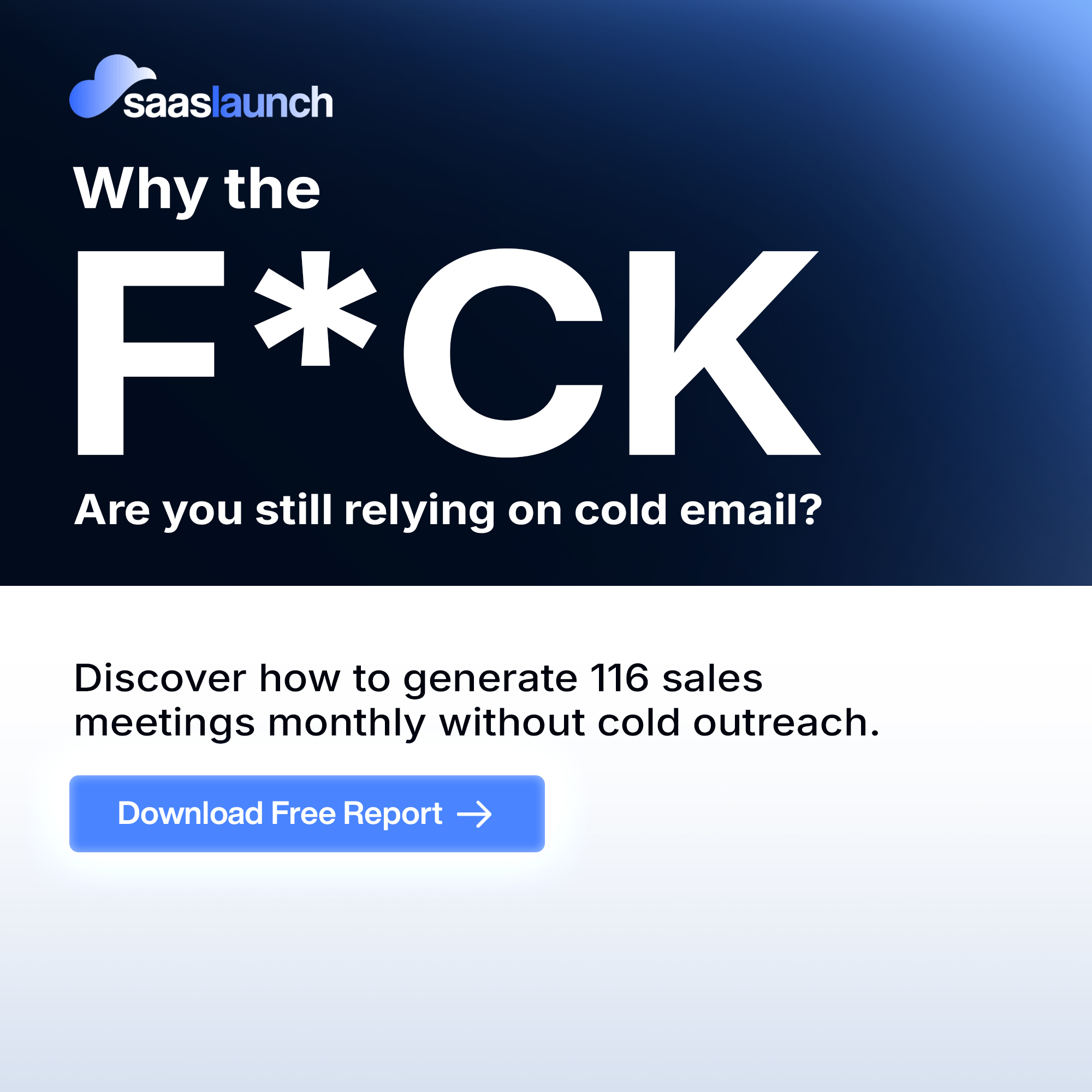 SaasLaunch Facebook ad: FREE REPORT: 5 AI Secrets To Book 100+ Demos